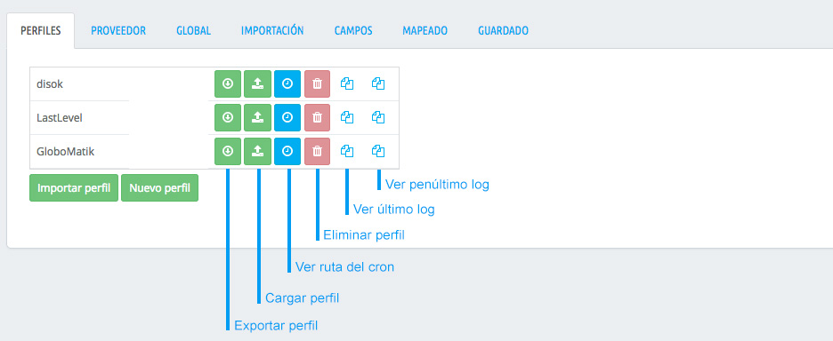 Gestión de perfiles y logs del módulo